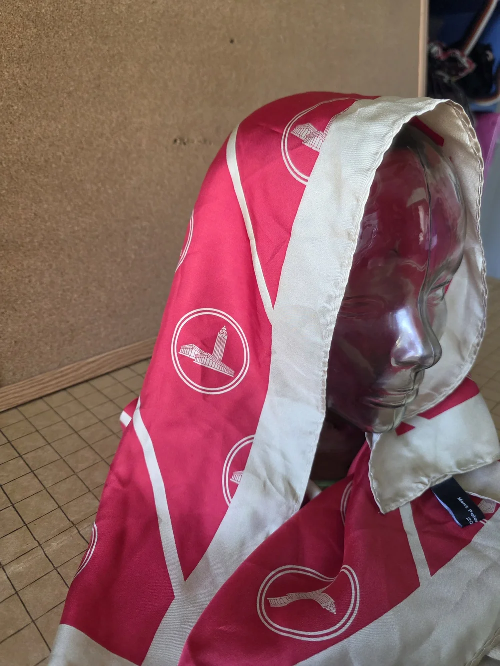 Rare Mont Pelerin Society 2004 Silk Scarf Sri Lanka Independence Hall Red Wrap